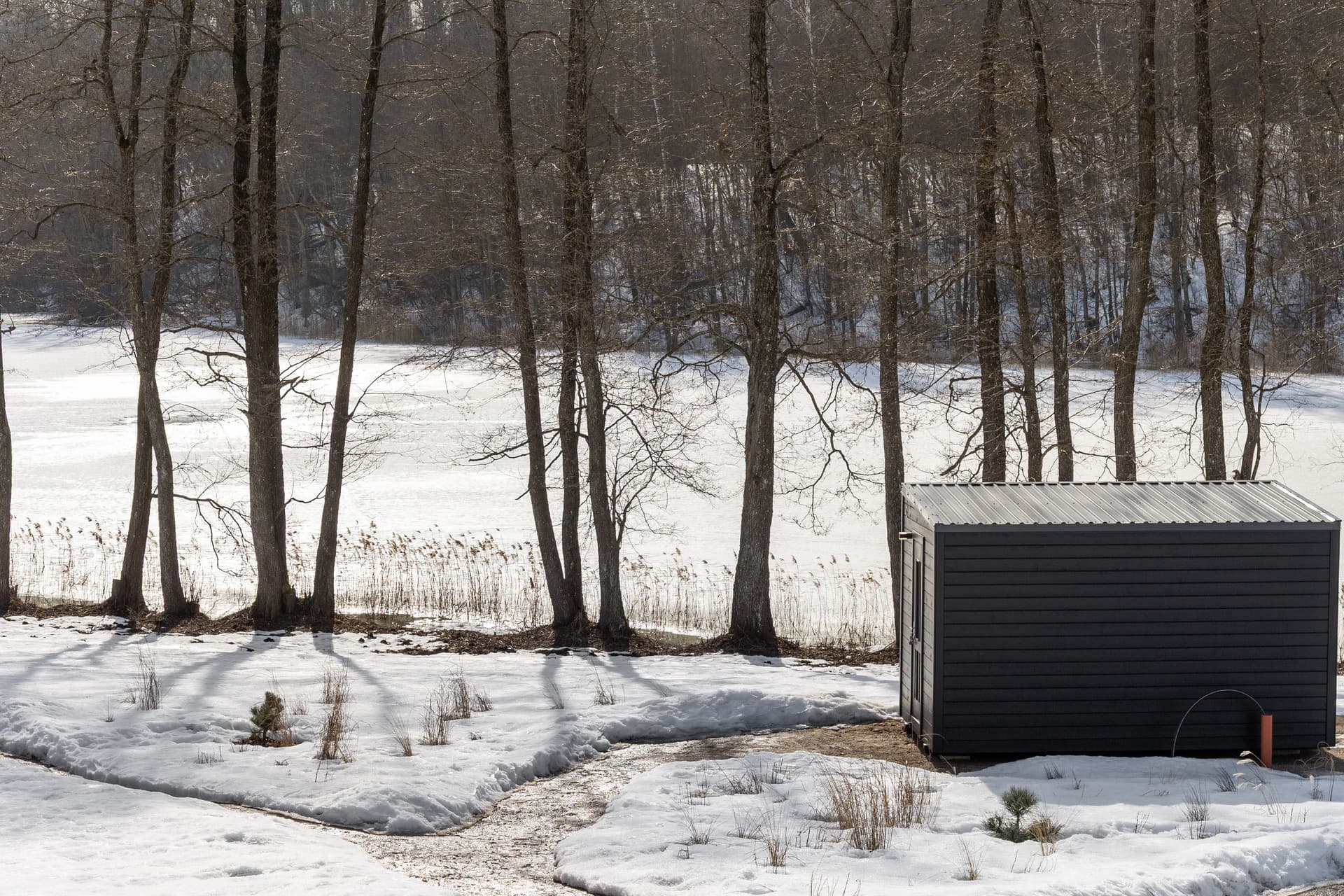 Outdoor utility building by the lake