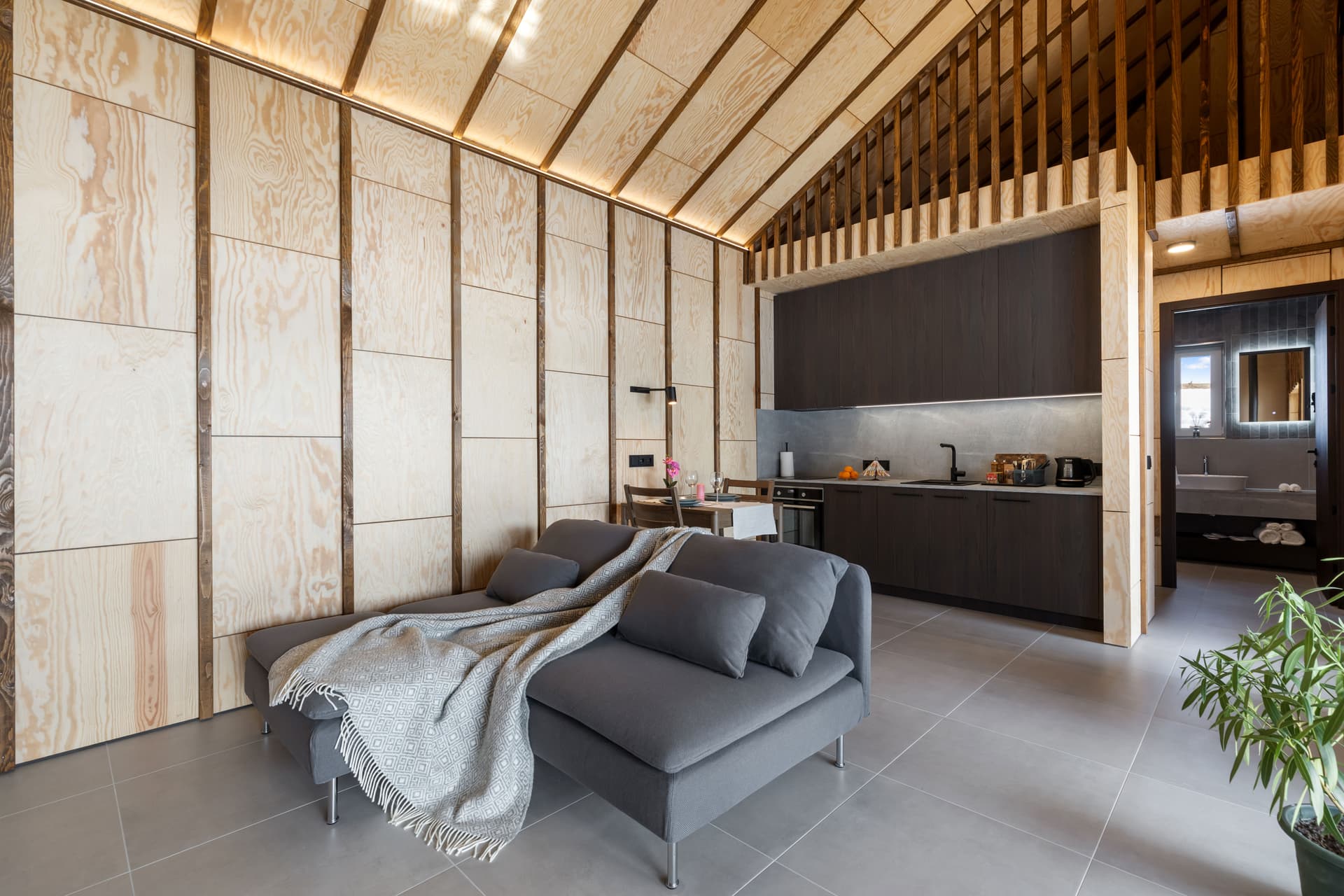 Living room with cathedral ceiling