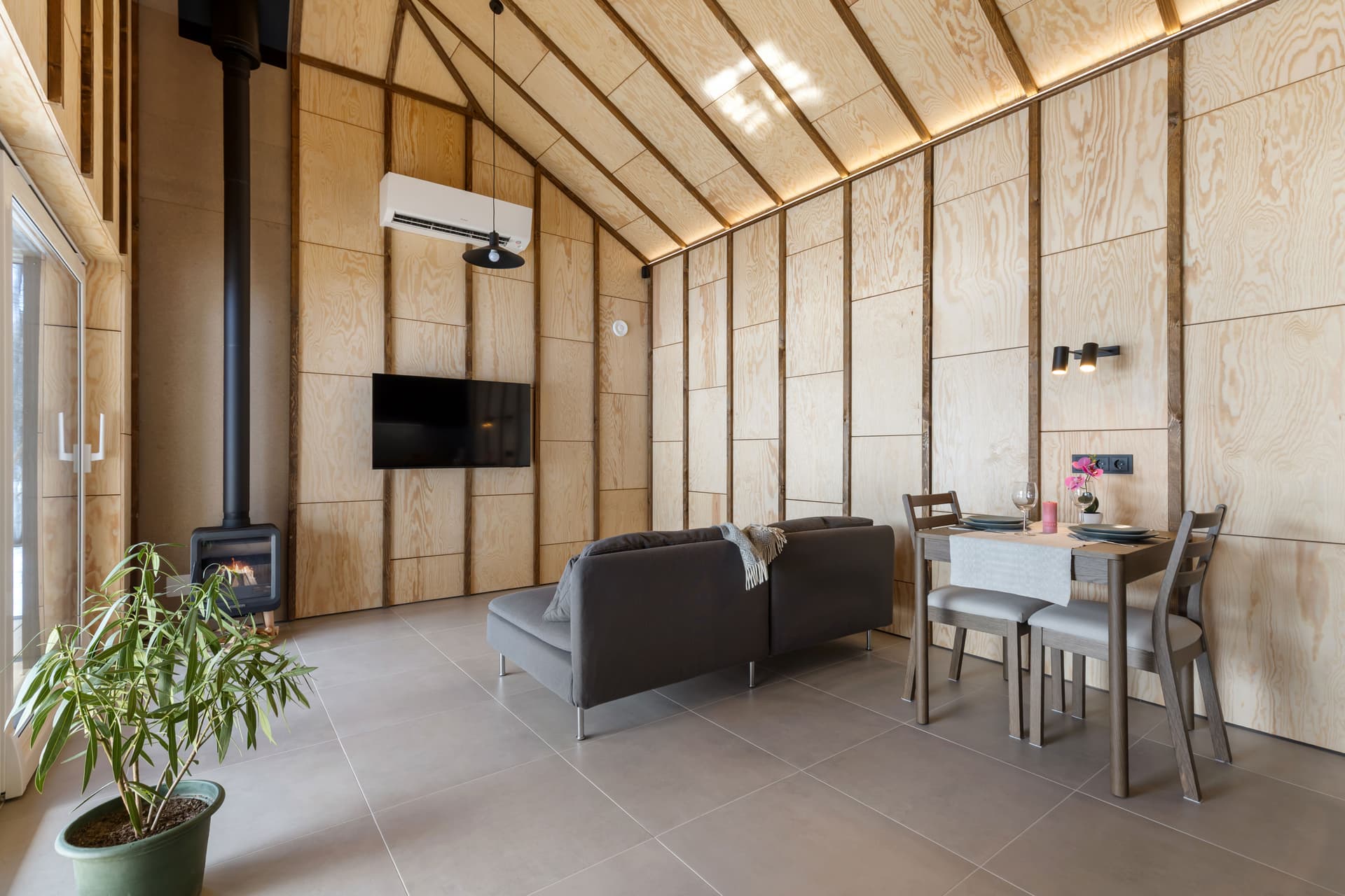Living area with wood stove