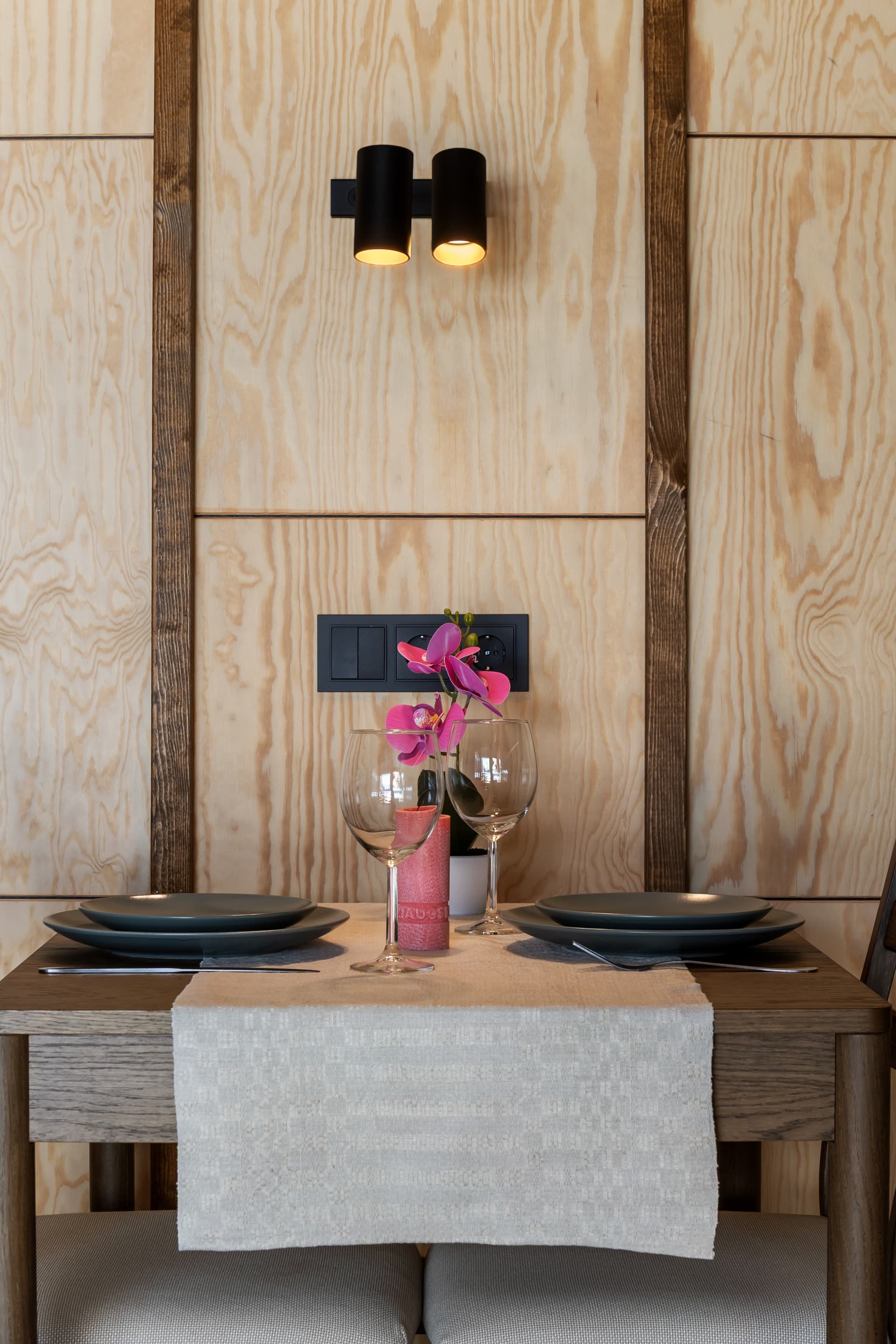 Dining table set for two